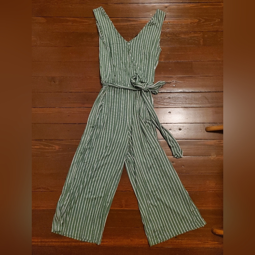 Green and White striped Jumpsuit Romper Colleen Lopez size small